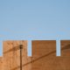 Wooden fence wall with blue sky