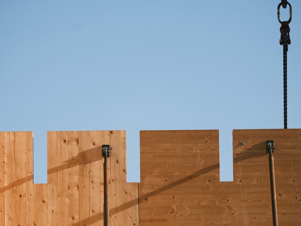 Wooden fence wall with blue sky