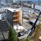 Construction site of a grey building